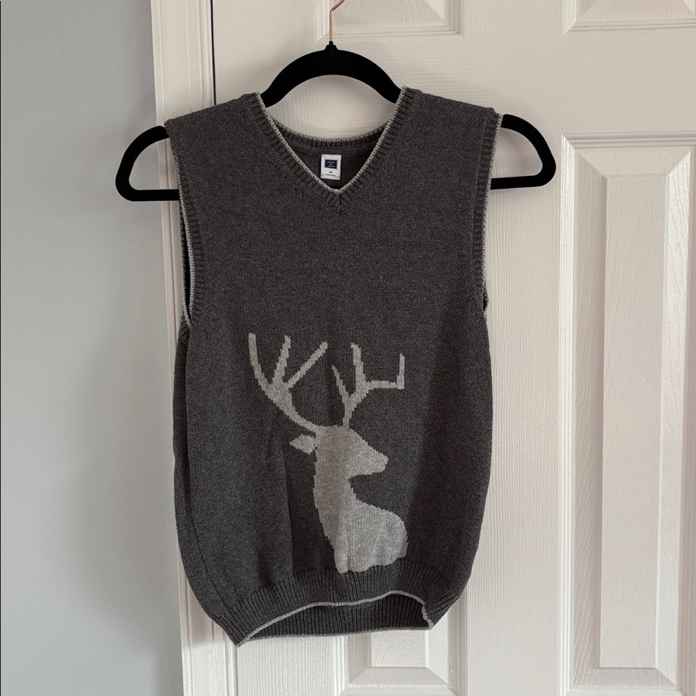 Janie and Jack Charcoal Knit Vest with Deer Prints Boys Size 10